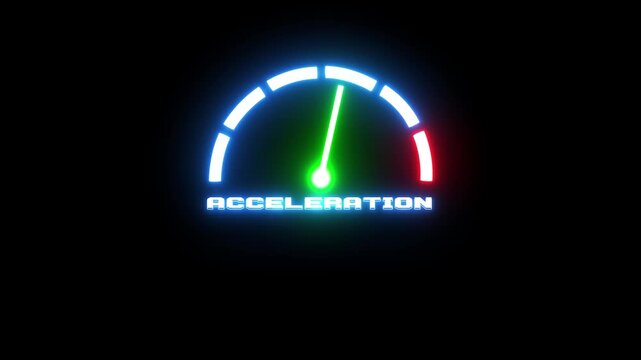 Futuristic Neon Speed Meter Representing Faster Business Growth, Rapid Development, Increased Momentum and Performance Acceleration