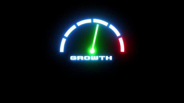 Glowing Growth Progress Gauge Animation. Business Development, Success, Performance and Achievement Concept on Black Background