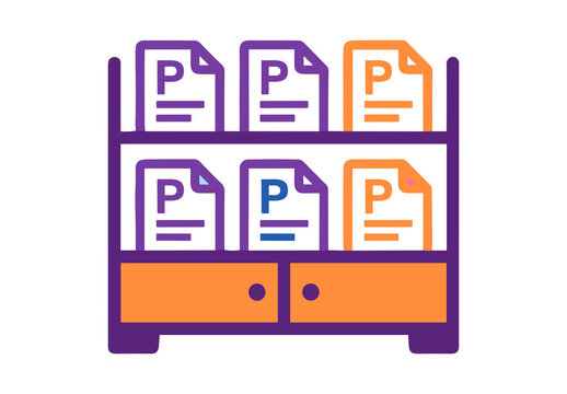 Flat line icon of an archive cabinet with organized document files