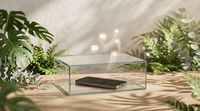 Concept of digital detox, social media addiction, mental health, mindfulness, technology balance, screen time control, wellness and disconnect to reconnect.