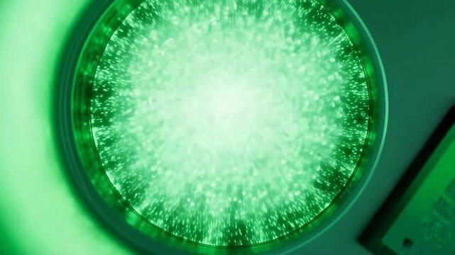 Glowing Algae Bloom Expanding Within a Petri Dish, Transitioning From Sparse to Dense, in a Looping Animation.