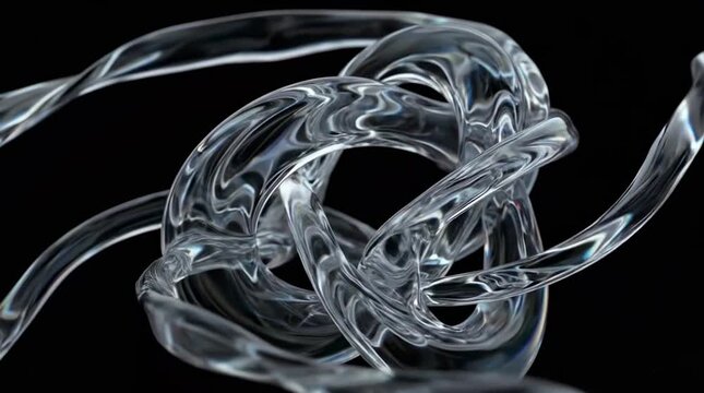 Transparent liquid knot morphing in dark space