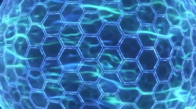 Zooming into a glowing blue hexagonal energy sphere