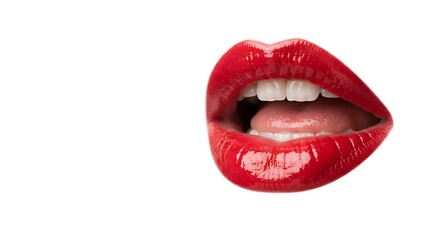 Obraz premium Glossy Red Lips White Teeth Studio