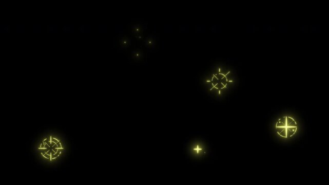 たくさんの黄色に輝く星がキラッと光りループする、アニメ風2D手描きエフェクト