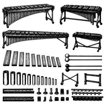 Marimba instruments and resonators engraving set