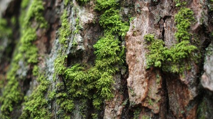Obraz premium Close-up of tree bark with moss and textured surface