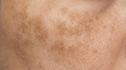 Fototapeta premium Close up view of human skin texture showing freckles and natural pigmentation on a person face