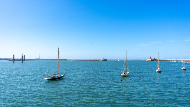 Sailboats Anchored in D&uacute;n Laoghaire Harbour on Dublin Bay Ireland