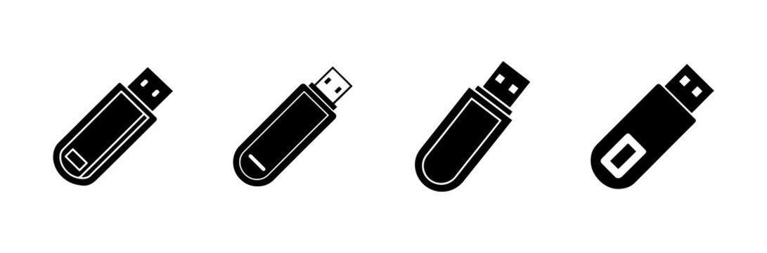 USB flash drive icons in various styles isolated on transparent background for digital design projects