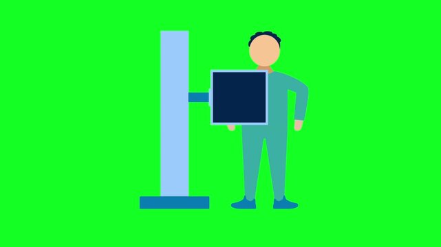 Animated Patient Chest X-ray Scan Icon Rotating on Green Screen Background for Medical Concepts