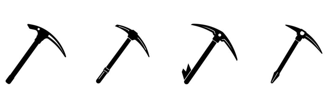 ice axe and ice climbing tools designs isolated on transparent background for outdoor sports graphics