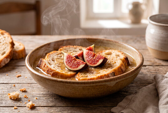 Rustic soaked stale bread with fresh figs