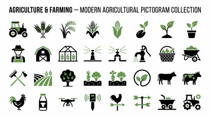 Obraz premium Agriculture and Farming Icon Set for Modern Agricultural Business and Food Production