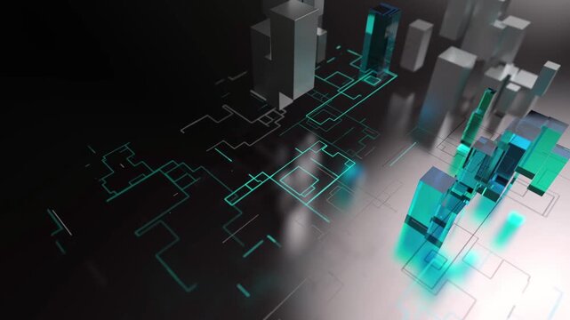 Cube geometric background , wave animation , blue coloured, simplify minimal, 4k resolution Blue cubes creating abstract modern background design