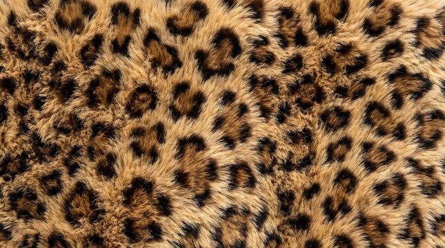 leopard fur texture background with animal print pattern in brown and black colors soft synthetic fabric for fashion design and apparel