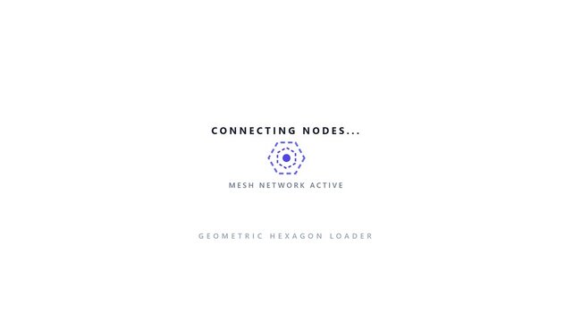 Mesh network active connecting nodes loading animation with geometric rotating hexagon preloader for digital cloud technology UI graphic template