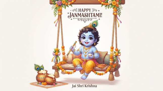 dahi handi Hindu festival of happy lord shree krishna god born janmashtami. abstract vector illustration design
