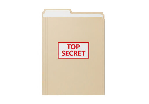 Tan file folder with red top secret label is displayed on transparent background