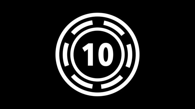 15-second white circular countdown timer with rotating dashed rings on a black background.