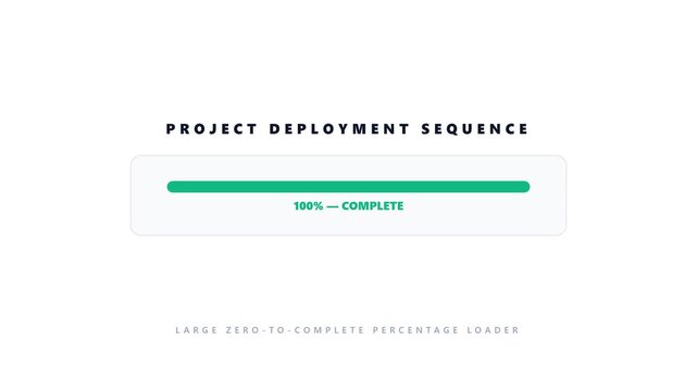 Software project deployment sequence UI element with percentage loading progress bar for digital web application success confirmation graphic template