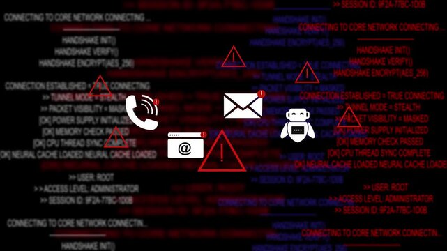 Cyber security system lockdown alert with digital warning and data breach code background, hacking malware