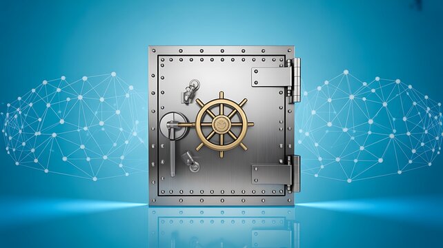 Secure vault with digital network representing financial data protection and cybersecurity