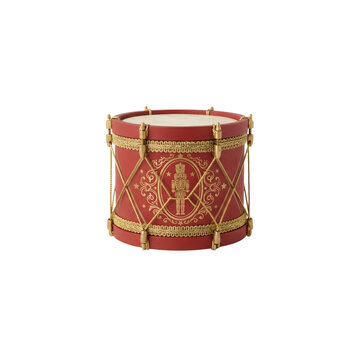 Decorative red Christmas drum with golden details and nutcracker motif
