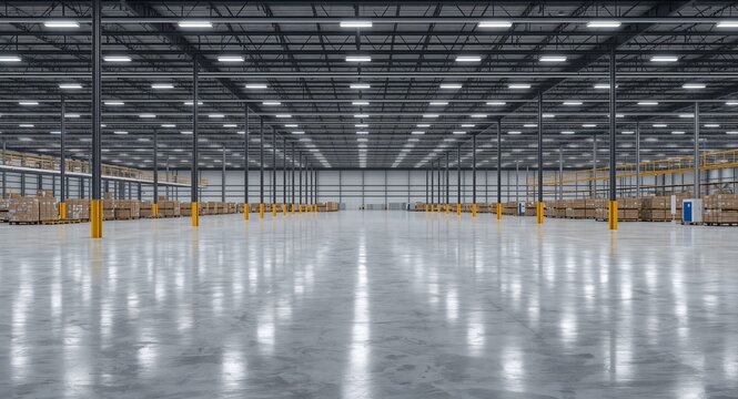 A minimalistic view of an industrial warehouse reflecting modern third-party logistics operations � E-Commerce and Online Shopping Concept for Digital Retail