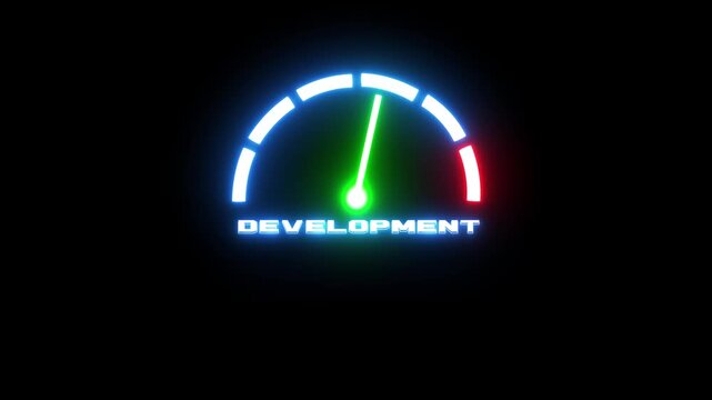 Development Progress Concept with Rising Performance Gauge, Showing Continuous Improvement, Business Advancement and Growth