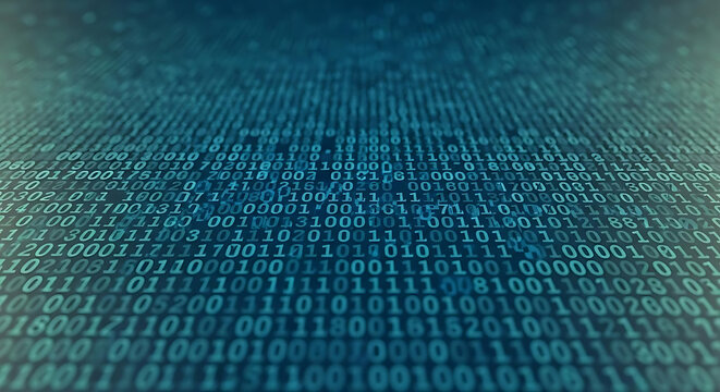 Abstract blue background with binary code numbers with displays close up view binary numbers blue digital background