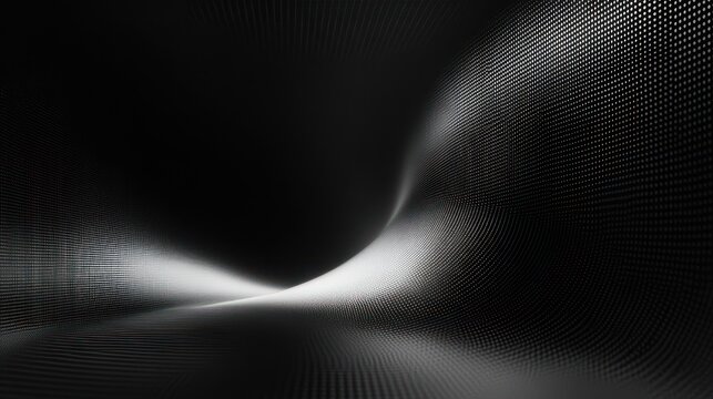 monochrome flowing dotted mesh forming smooth undulating waves with soft glow and mysterious calm