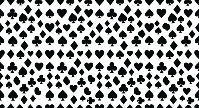 Playing Card Suits Seamless Pattern with Hearts Spades Clubs Diamonds Icons