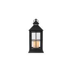 Black metal decorative lantern with glowing candle © Phan