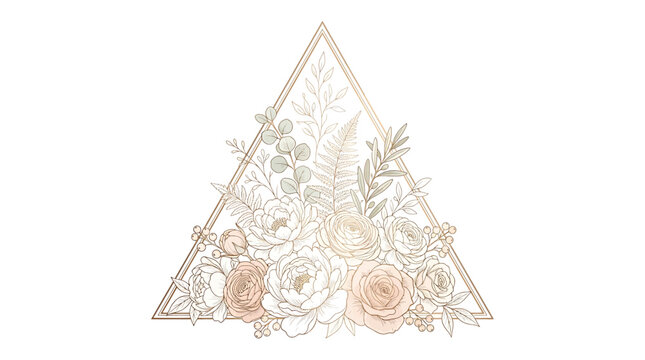 Elegant floral arrangement inside a golden triangle frame
