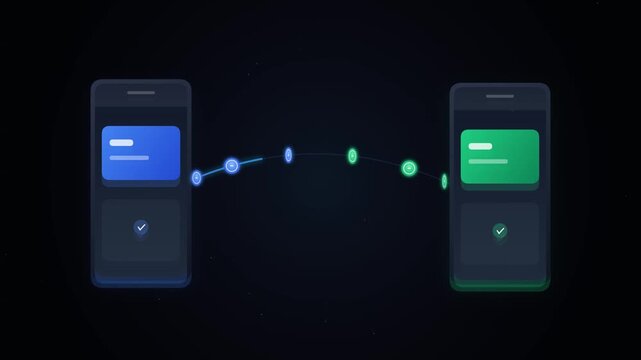 Digital Peer to Peer Money Transfer Animation Showing Secure Mobile Banking Transaction Motion