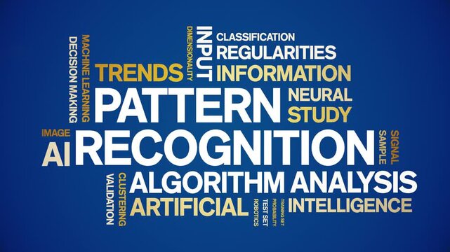 Pattern Recognition animated word cloud-text design animation tag kinetic typography seamless loop.