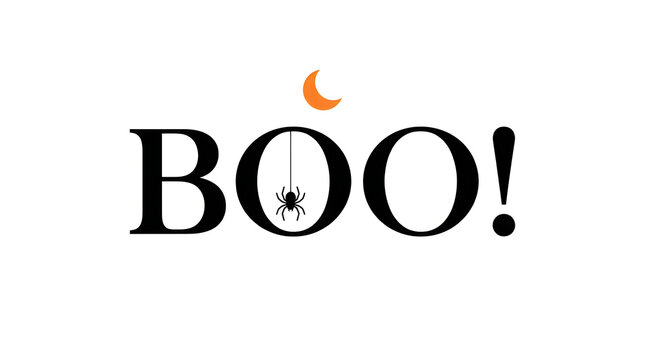 Halloween ghost surprise spooky text with flying bat on white background.