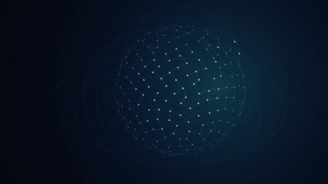 Abstract Digital Network Globe with Glowing Connected Nodes and Technology Background