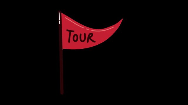 Red triangular tour flags displaying directional guidance markers set against a solid black background with series three identical video displays series written them against communication location
