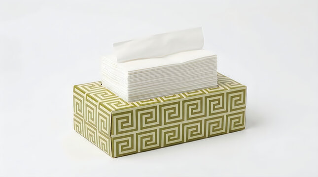 Green tissue box with greek key pattern illustration