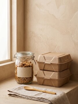 Food Storage and Preparation Station with Natural Light and Minimalist Decor
