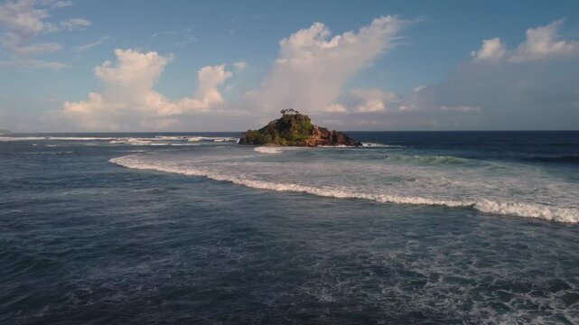 Epic Cinematic Sion Rock Island Above the Turquoise Indian Ocean &mdash; Breathtaking Aerial Drone View of Sri Lanka&rsquo;s Southern Coast in 4K