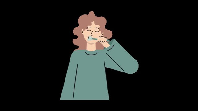 Woman brushing teeth routine concept illustration showing daily oral hygiene habits in three distinct stages with highlighting progression her morning dental care routine video displays stylized art