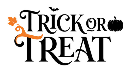 A festive and spooky halloween typography design featuring 'trick or treat' with autumnal and gothic elements © Nazmul