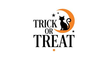 A spooky and delightful halloween typography design featuring a black cat silhouette and crescent moon © Nazmul