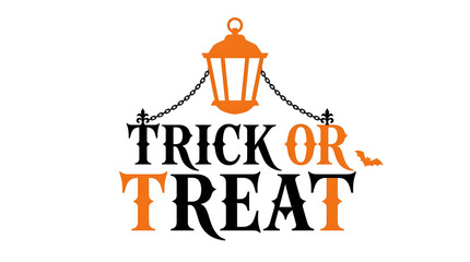 A festive halloween typographic design featuring 'trick or treat' with an illuminated lantern above © Nazmul