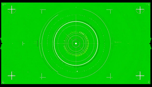 Futuristic Green Screen HUD Display with Circular Target and Tracking Markers for Sci-Fi and Technology Visual Effects