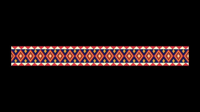 Geometric diamond pattern border elements featuring repeating horizontal colorful shapes set against deep dark background with horizontal strips intricate diamond patterns vibrant red colors black