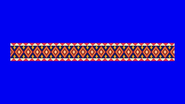 Three horizontal decorative borders featuring geometric diamond patterns arranged against bright vibrant blue background with strips featuring intricate displays three separate patterns orange dark